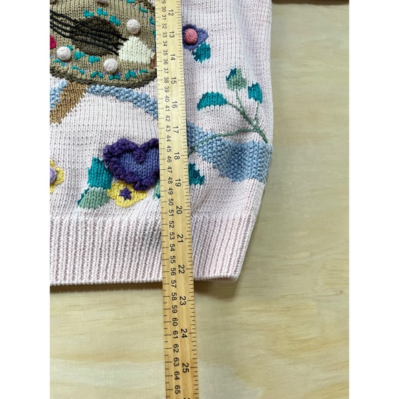 Berek Hand Knit Pink Cotton Sweater Musical Instruments Floral Hearts Size M - Picture 8 of 8